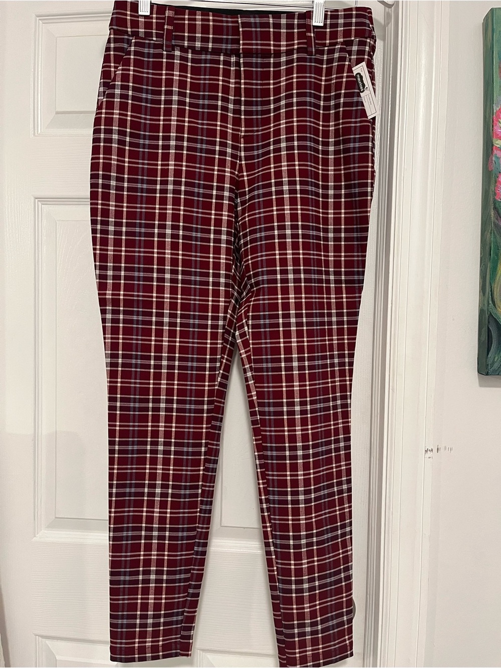 Burgundy Plaid Stretch Chinos